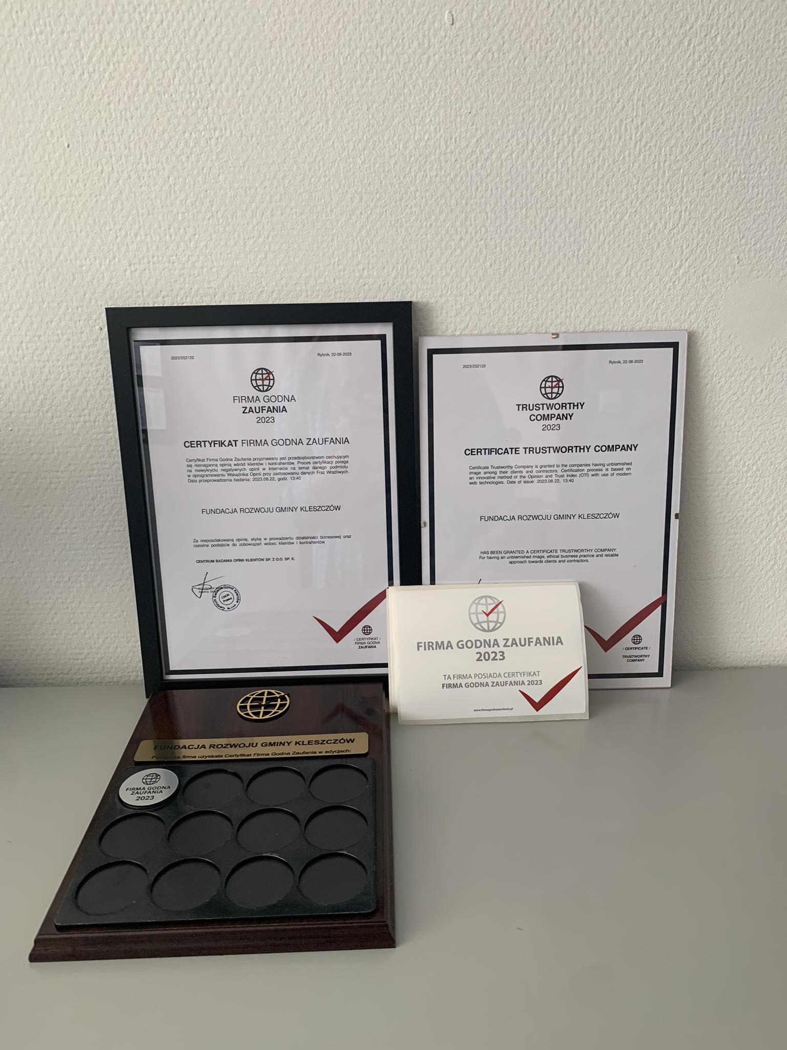 FUNDACJA ROZWOJU GMINY KLESZCZÓW FIRMĄ GODNĄ ZAUFANIA